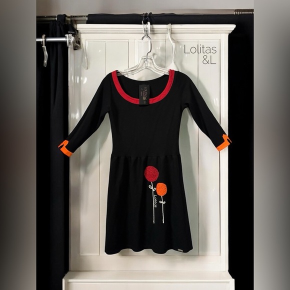 NWOT, Lolitas & Lolos, Black Dress With Floral Design, Small π - Picture 1 of 10